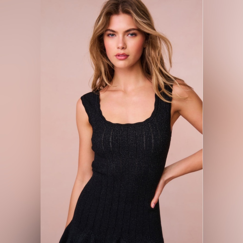 LoveShackFancy Maryanne Metallic Knit Mini Dress In Black, brand new. - Picture 3 of 6